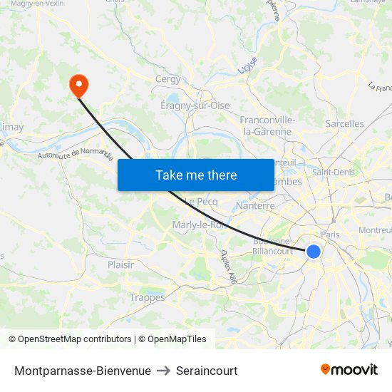 Montparnasse-Bienvenue to Seraincourt map