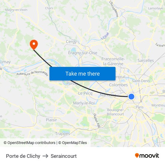 Porte de Clichy to Seraincourt map