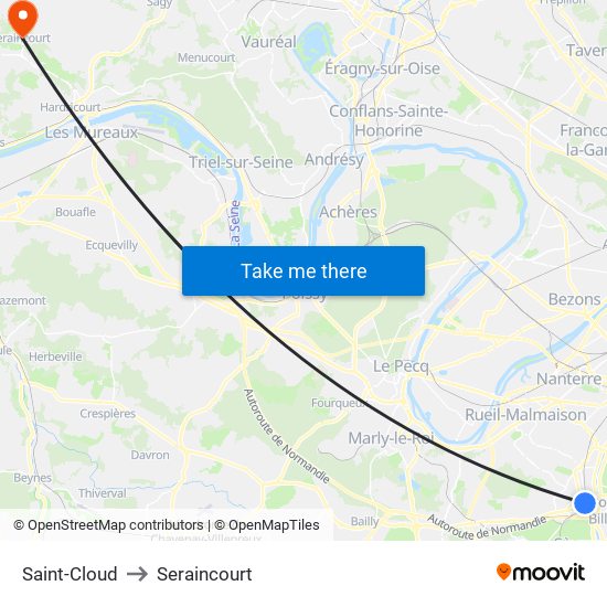 Saint-Cloud to Seraincourt map