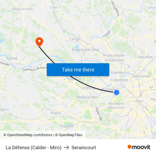 La Défense (Calder - Miro) to Seraincourt map
