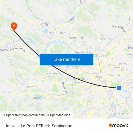 Joinville-Le-Pont RER to Seraincourt map