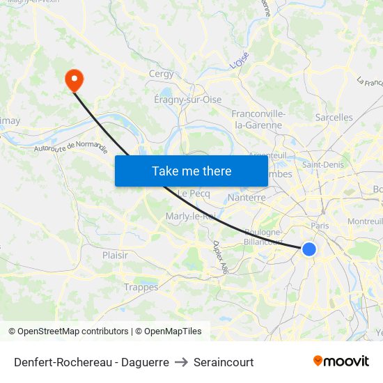 Denfert-Rochereau - Daguerre to Seraincourt map