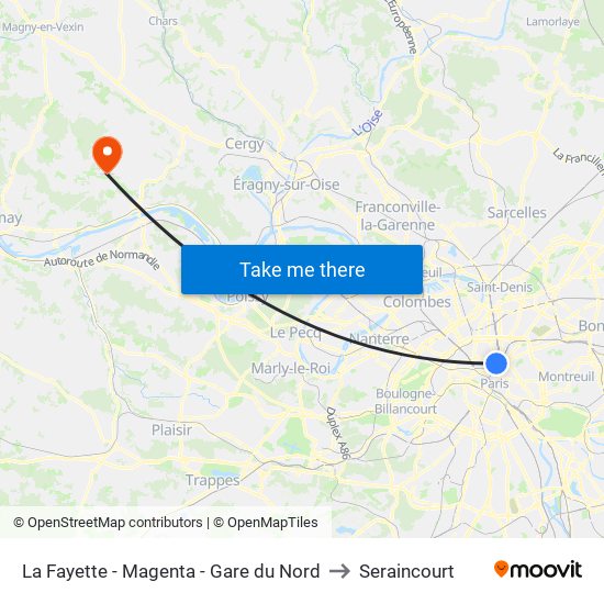 La Fayette - Magenta - Gare du Nord to Seraincourt map