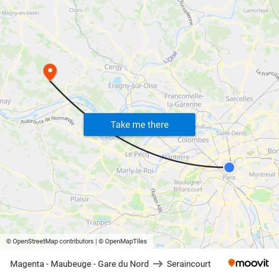 Magenta - Maubeuge - Gare du Nord to Seraincourt map