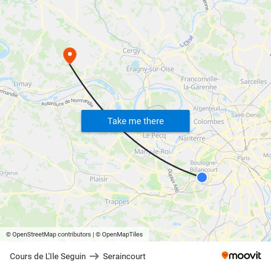 Cours de L'Ile Seguin to Seraincourt map