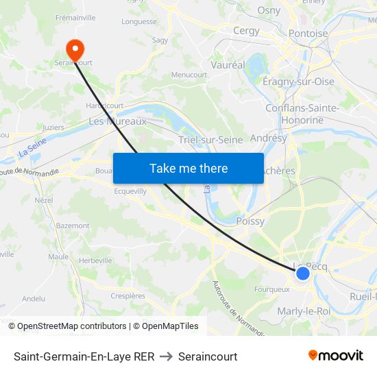 Saint-Germain-En-Laye RER to Seraincourt map