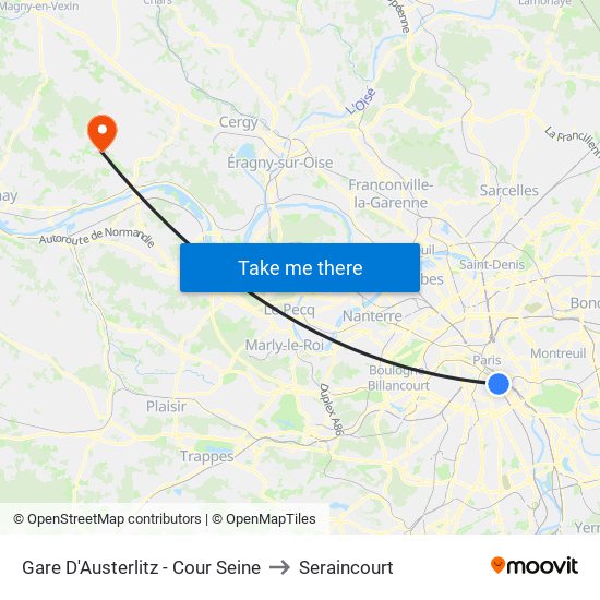 Gare D'Austerlitz - Cour Seine to Seraincourt map