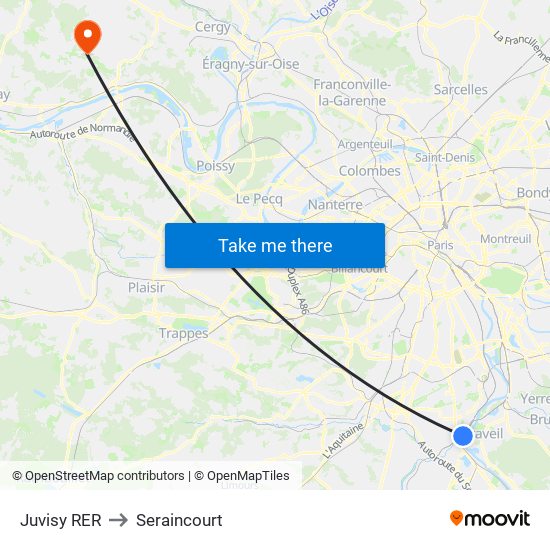 Juvisy RER to Seraincourt map