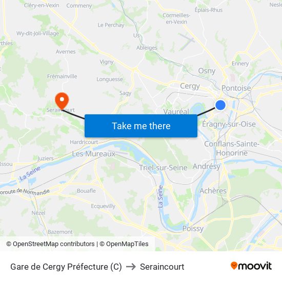 Gare de Cergy Préfecture (C) to Seraincourt map