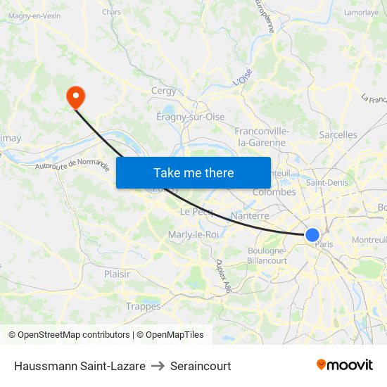 Haussmann Saint-Lazare to Seraincourt map