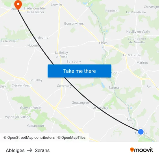 Ableiges to Serans map