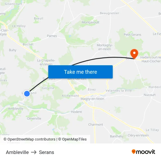 Ambleville to Serans map