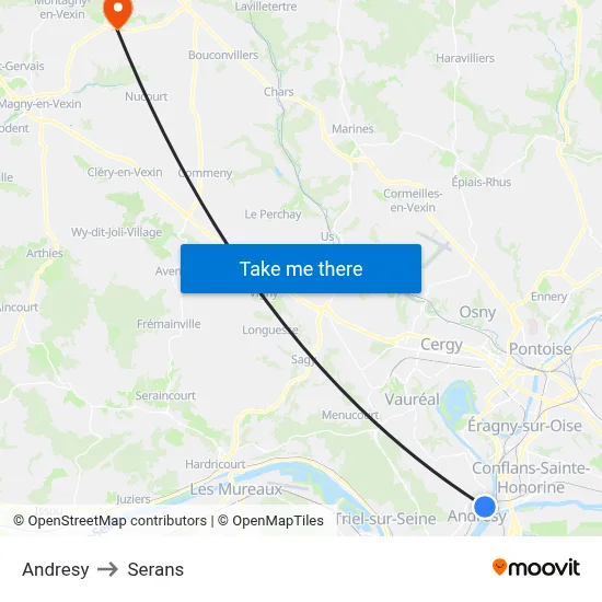 Andresy to Serans map