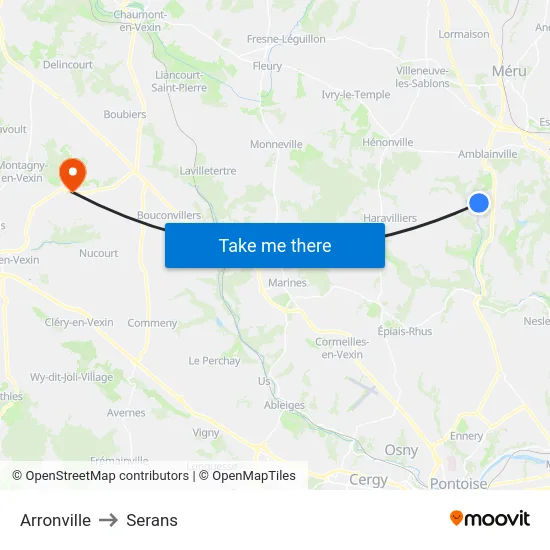 Arronville to Serans map