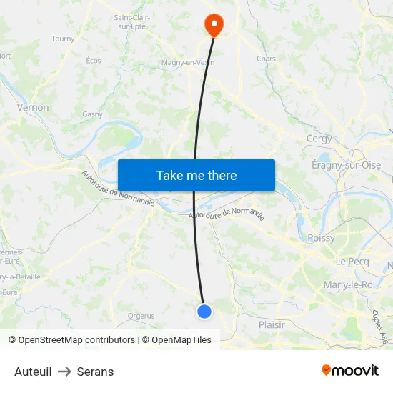 Auteuil to Serans map