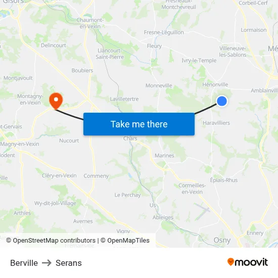 Berville to Serans map