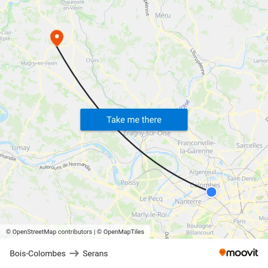 Bois-Colombes to Serans map