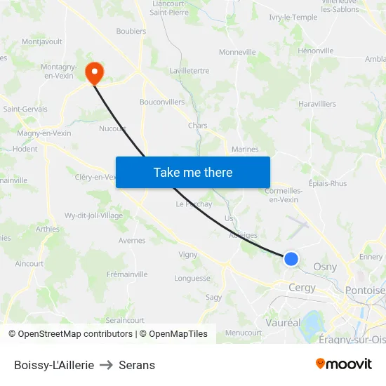 Boissy-L'Aillerie to Serans map
