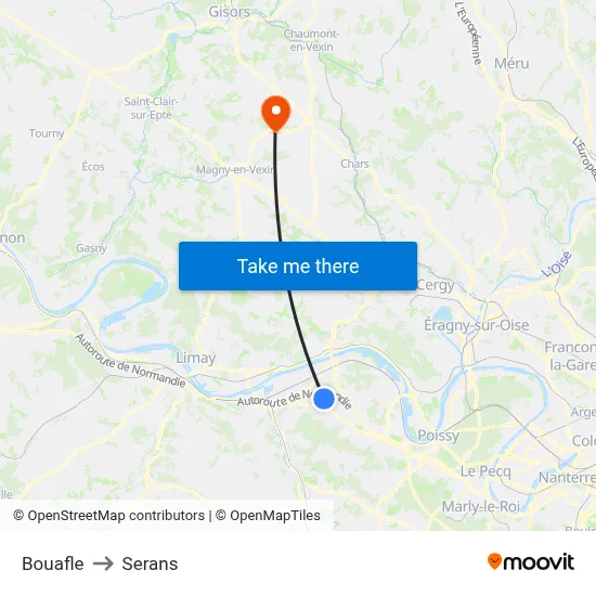 Bouafle to Serans map