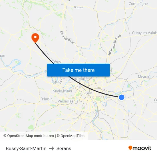 Bussy-Saint-Martin to Serans map