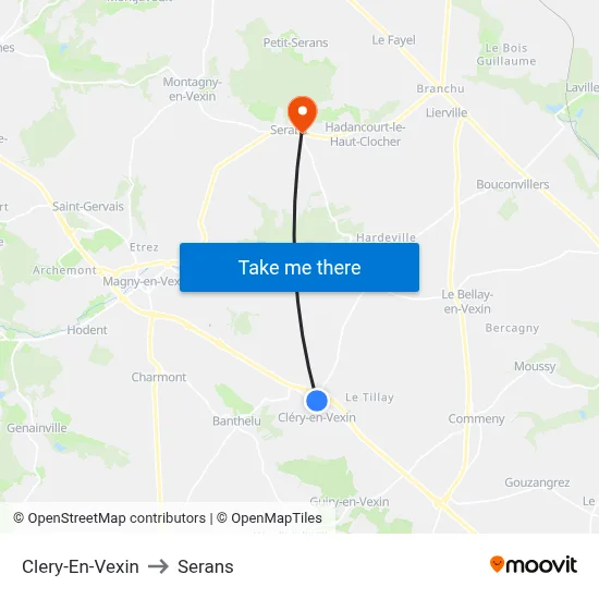 Clery-En-Vexin to Serans map