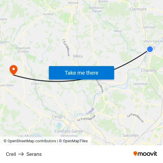 Creil to Serans map