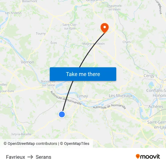 Favrieux to Serans map