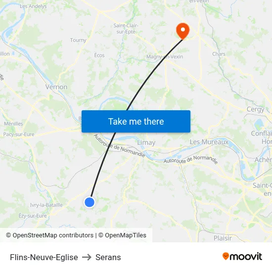 Flins-Neuve-Eglise to Serans map
