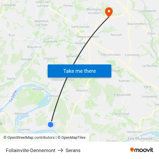 Follainville-Dennemont to Serans map