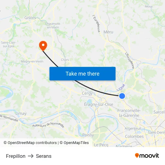 Frepillon to Serans map