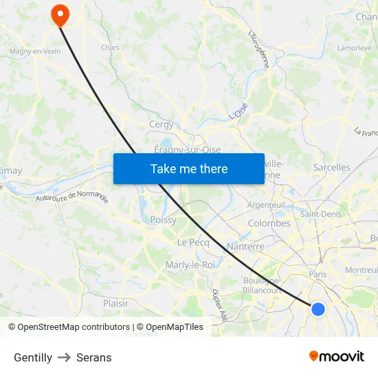 Gentilly to Serans map