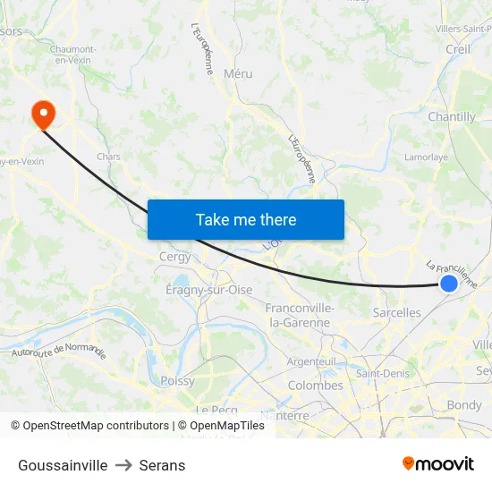 Goussainville to Serans map