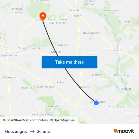 Gouzangrez to Serans map