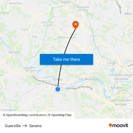 Guerville to Serans map