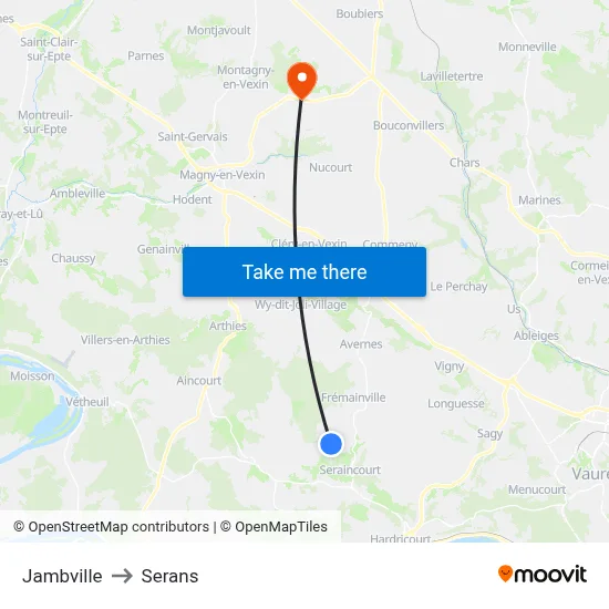 Jambville to Serans map