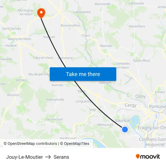 Jouy-Le-Moutier to Serans map