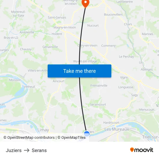 Juziers to Serans map