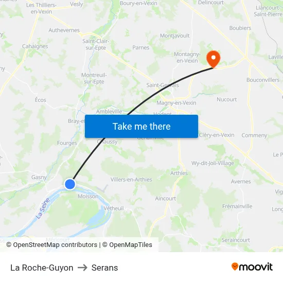 La Roche-Guyon to Serans map
