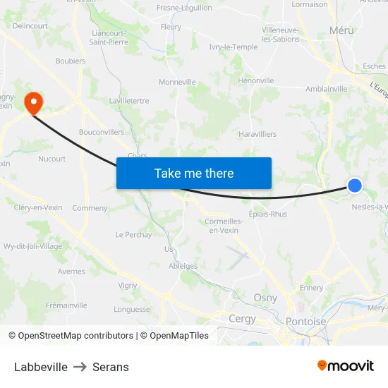 Labbeville to Serans map