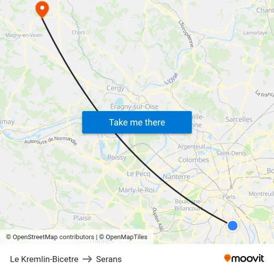 Le Kremlin-Bicetre to Serans map