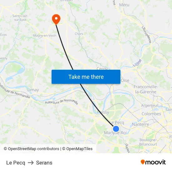 Le Pecq to Serans map