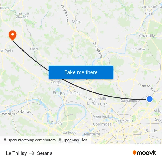 Le Thillay to Serans map