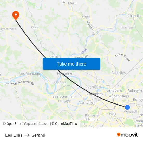 Les Lilas to Serans map