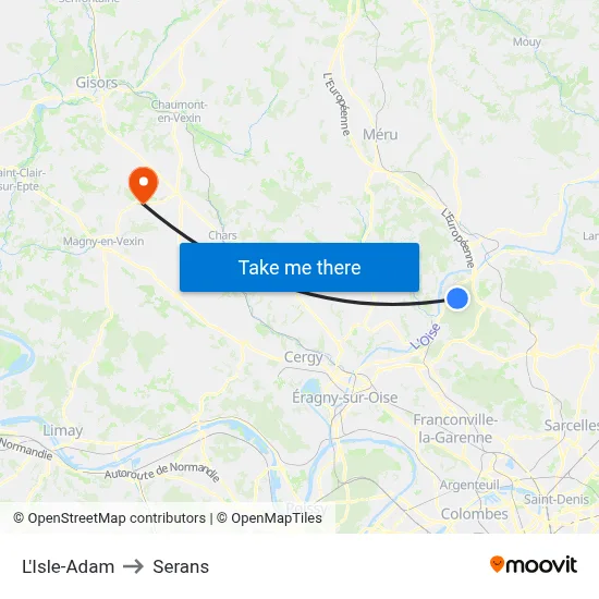 L'Isle-Adam to Serans map