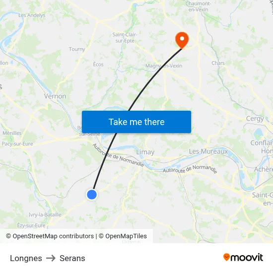 Longnes to Serans map