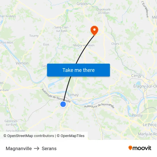Magnanville to Serans map