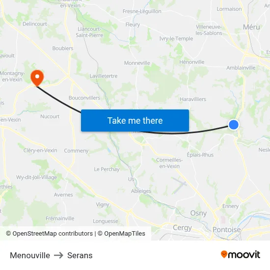 Menouville to Serans map