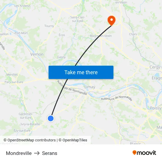 Mondreville to Serans map