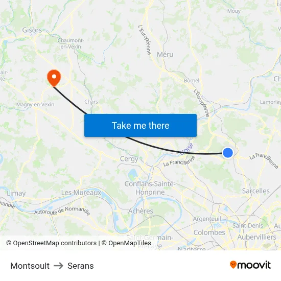 Montsoult to Serans map