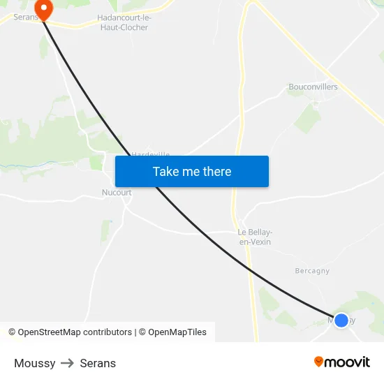 Moussy to Serans map